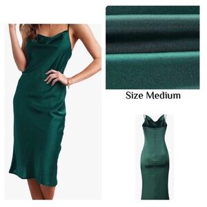 Classic Green Satin Midi Dress - Size Medium